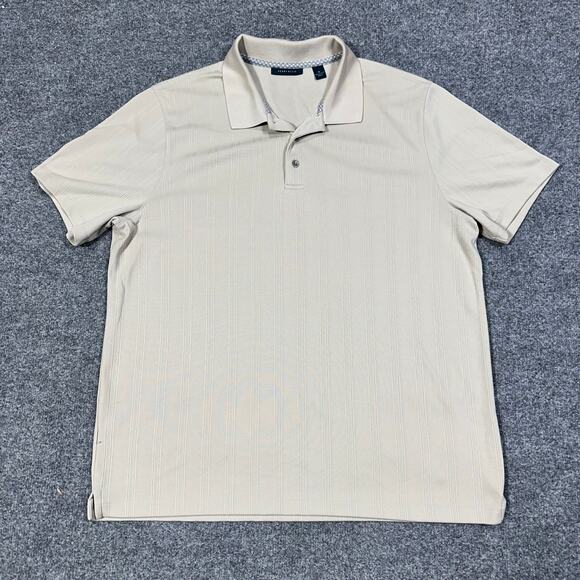 Perry Ellis Cream Striped Knit Short Sleeve Collared Polo Shirt Size XL - Picture 1 of 6